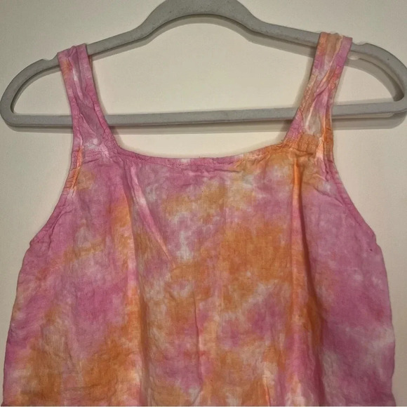 100% Linen Summer Tie Dye Square Neckline Tank Top - Picture 7 of 7
